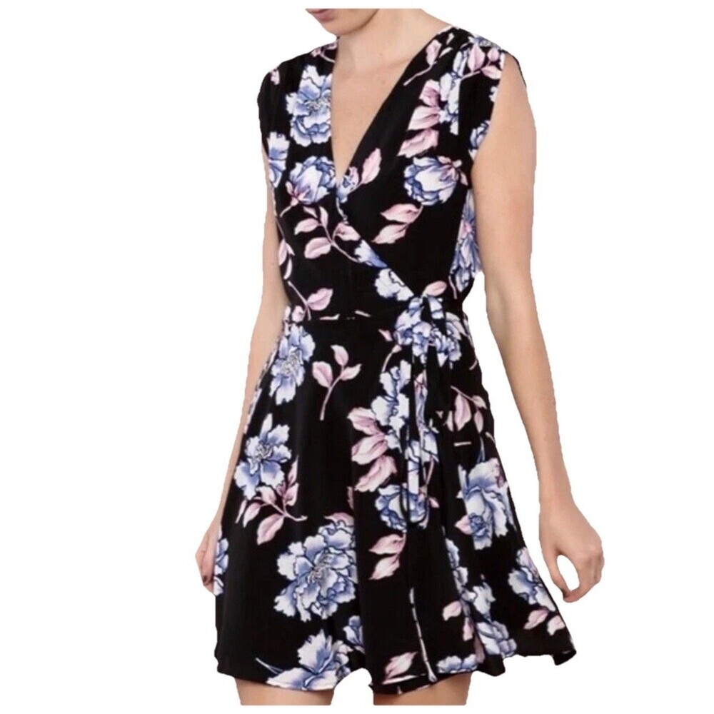 NWT Anthro YUMI KIM Size‎ SMALL Wrap Mini Dress 100% SILK Soho Mixer Peony Black